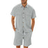 Summer Suits Men Short Sleeve Lapel Pockets Shirt And Drawstring Shorts Sports Fashion Leisure Men&