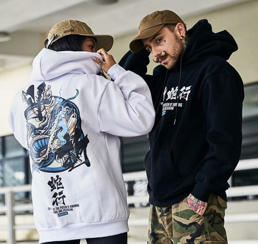 New Hoodies Men Chinese Letter Hooded High Street Pullover Sweatshirt Men Fashion Hip Hop Autumn Winter Casual Streetwear and Printed loose men&