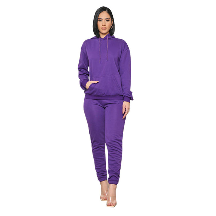European And American Pure Color Stickers Bags Hoodie With Drawstrings Long Sleeve Sweaters Women&