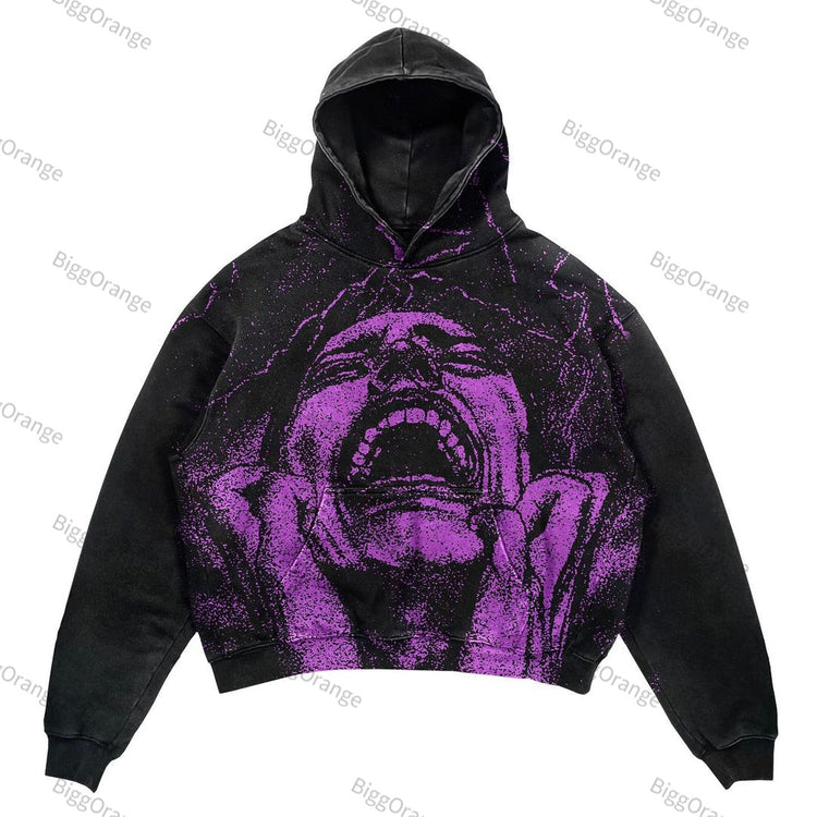 Skull Print Set Hip Hop Teen Clothing Vintage Oversized Hood