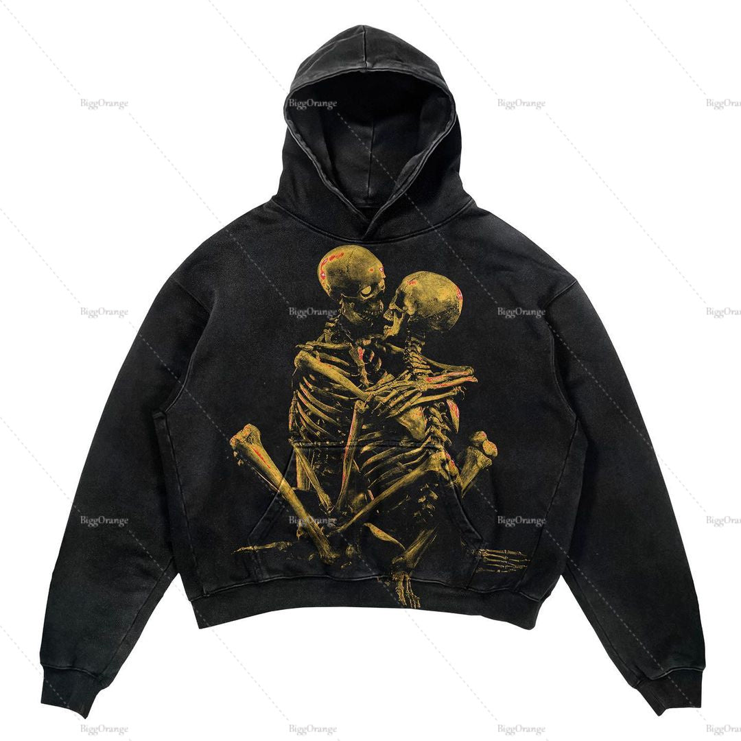 Skull Print Set Hip Hop Teen Clothing Vintage Oversized Hood
