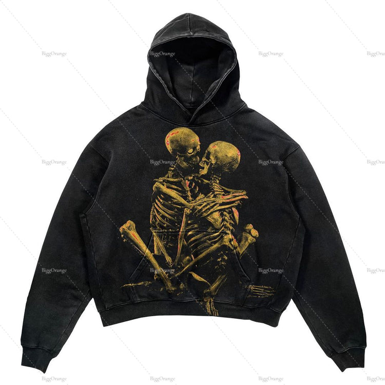 Skull Print Set Hip Hop Teen Clothing Vintage Oversized Hood
