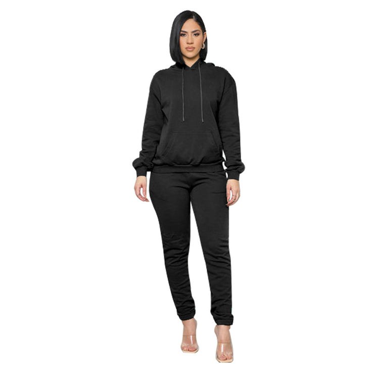 European And American Pure Color Stickers Bags Hoodie With Drawstrings Long Sleeve Sweaters Women&