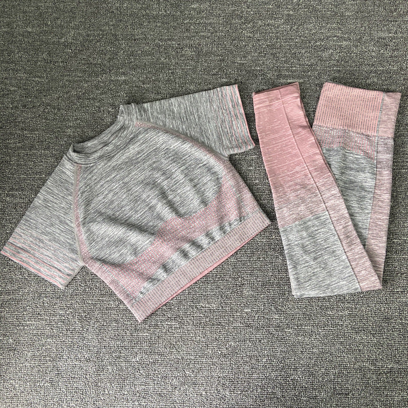 Seamless Yoga Clothing Set Knit Short Sleeves