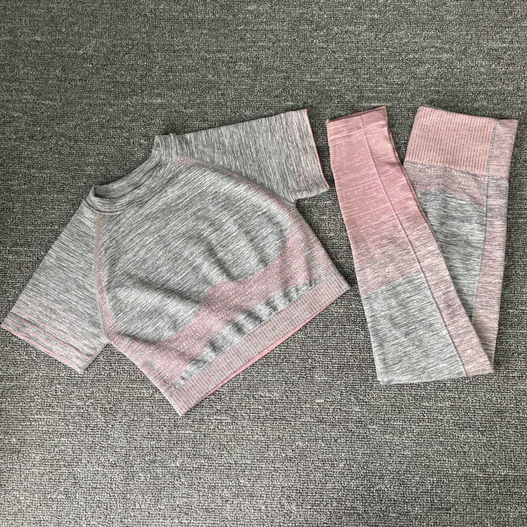 Seamless Yoga Clothing Set Knit Short Sleeves