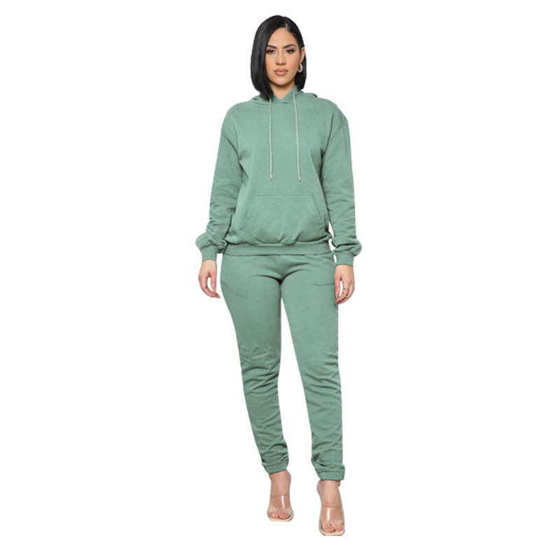 European And American Pure Color Stickers Bags Hoodie With Drawstrings Long Sleeve Sweaters Women&