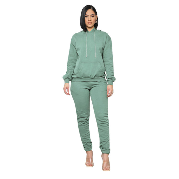European And American Pure Color Stickers Bags Hoodie With Drawstrings Long Sleeve Sweaters Women&
