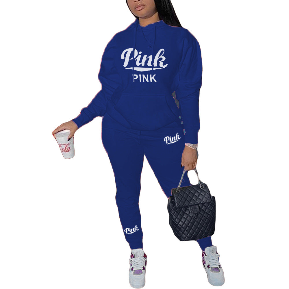 European And American Women's Clothing Personal Leisure Printed Sweater Two-piece Set