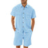 Summer Suits Men Short Sleeve Lapel Pockets Shirt And Drawstring Shorts Sports Fashion Leisure Men&