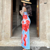 Slim Slit Tube Long Dress Summer Sexy Pint Party Beach Dresses Women&