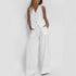 Summer Vest Suits V-neck Botton Sleeveless Top And Loose Straight Trousers Casual Womens Clothing