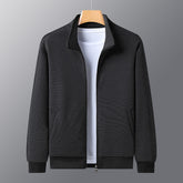 Dad Wears A Jacket With A Stand-up Collar And A Casual Jacket