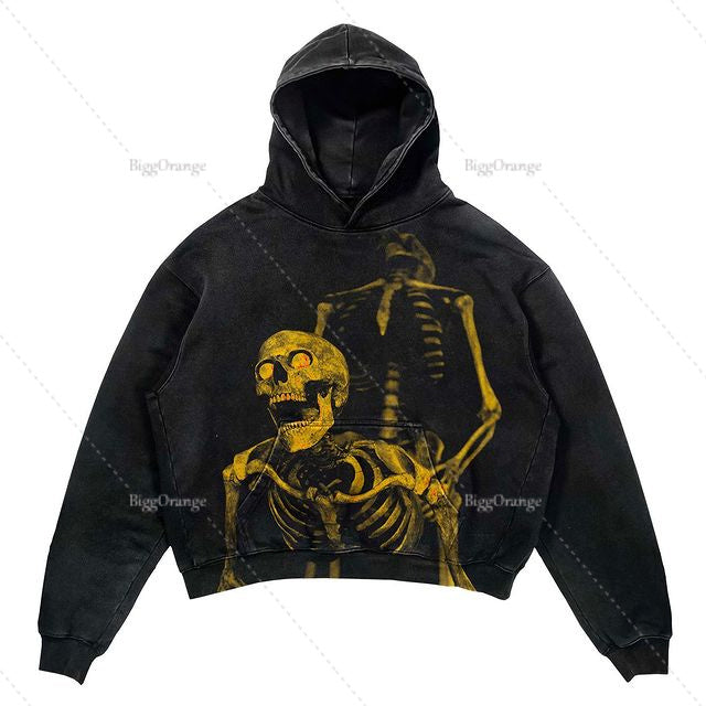 Skull Print Set Hip Hop Teen Clothing Vintage Oversized Hood